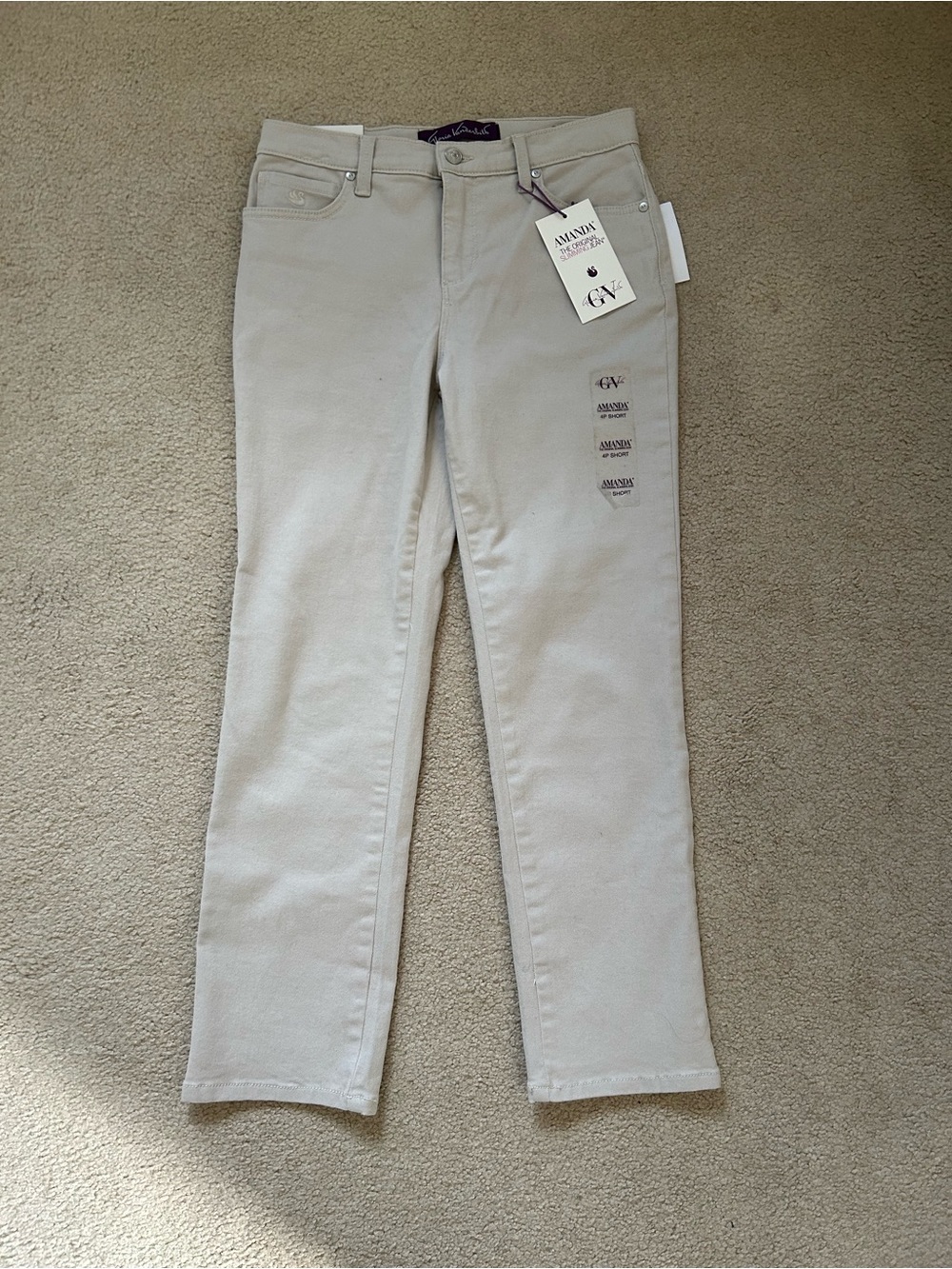 Gloria Vanderbilt Straight Leg Slimming Jean- Light Beige (labeled Stonewood).